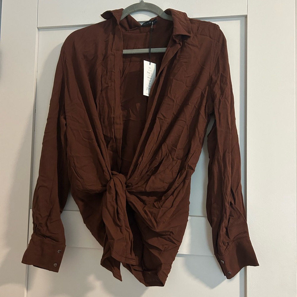 NWT dark red/Brown Tie-Front Blouse